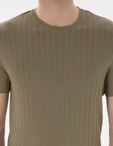 Haki Slim Fit Bisiklet Yaka Triko Tişört