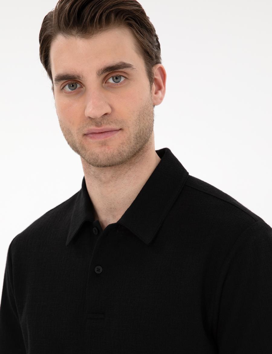 Siyah Slim Fit Polo Yaka Tişört