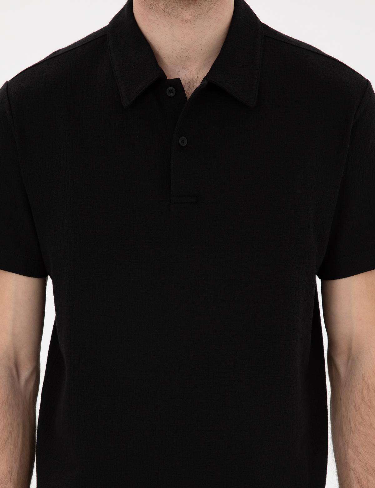 Siyah Slim Fit Polo Yaka Tişört - 50307581019