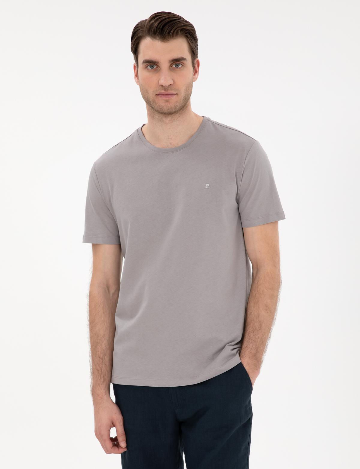 Gri %100 Pamuk Slim Fit Bisiklet Yaka Basic Tişört