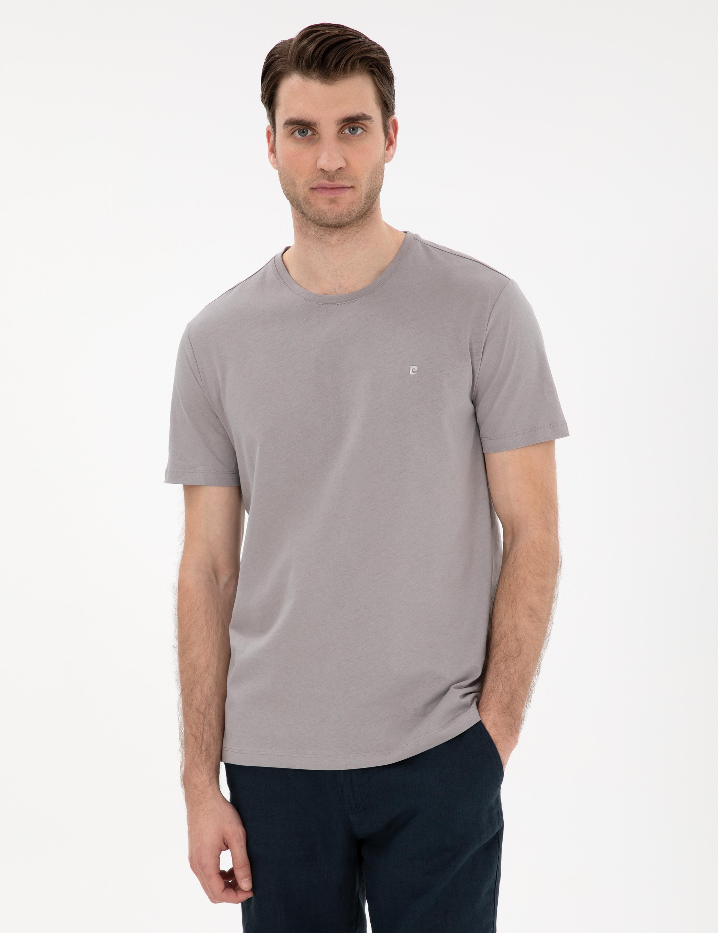 Gri %100 Pamuk Slim Fit Bisiklet Yaka Basic Tişört