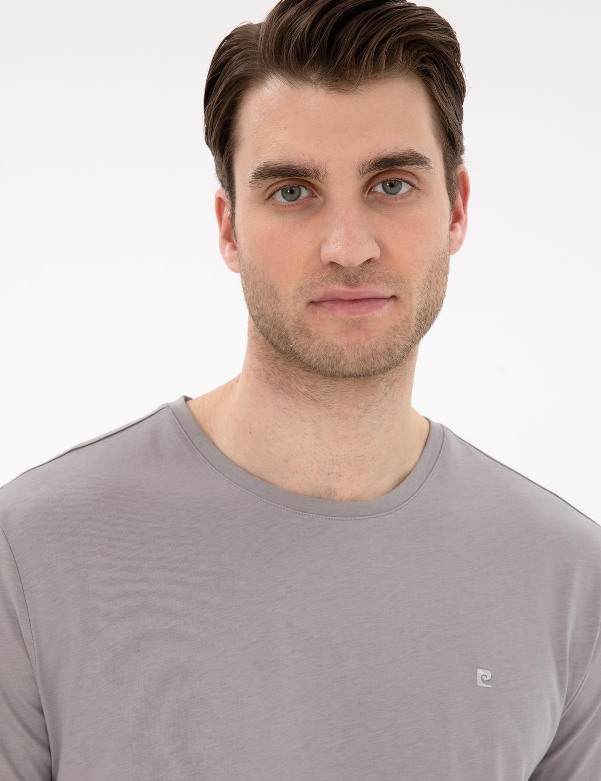 Gri %100 Pamuk Slim Fit Bisiklet Yaka Basic Tişört - 50306980099