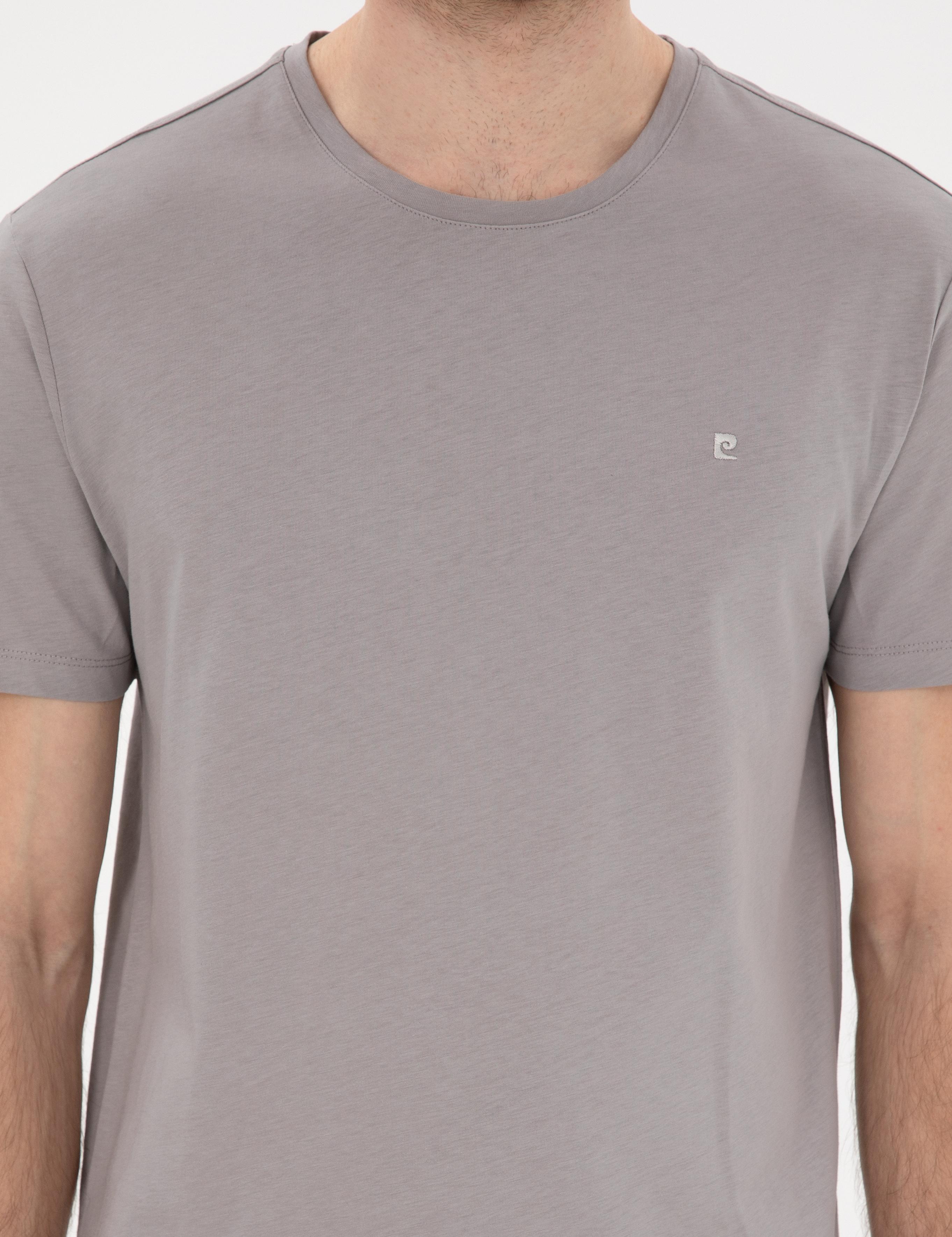 Gri %100 Pamuk Slim Fit Bisiklet Yaka Basic Tişört