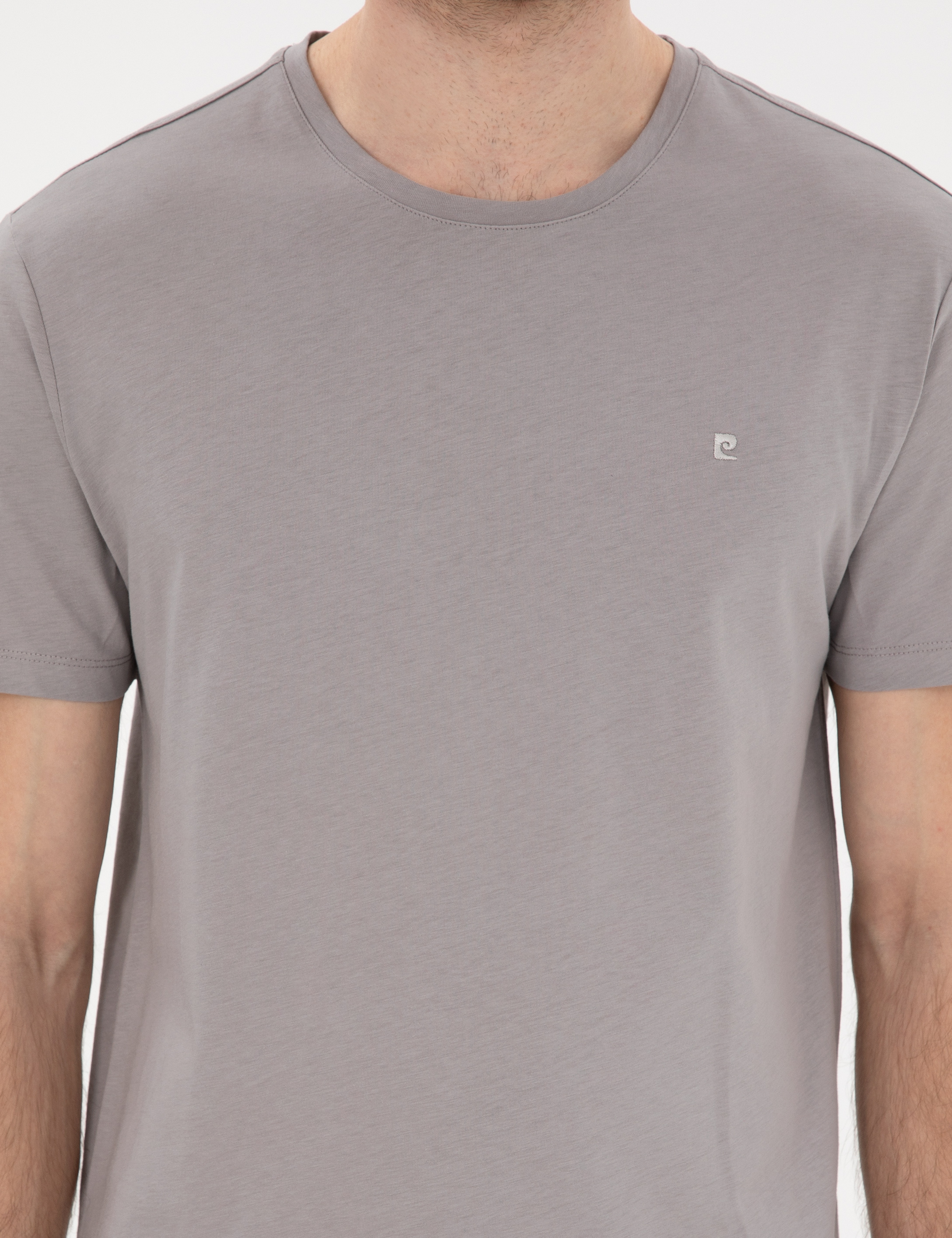 Gri %100 Pamuk Slim Fit Bisiklet Yaka Basic Tişört - Image 6