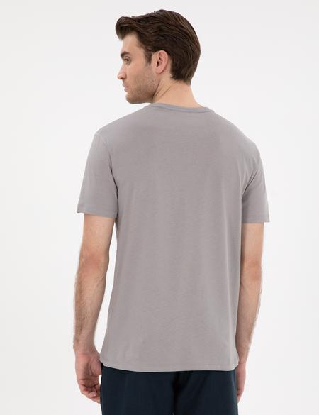 Gri %100 Pamuk Slim Fit Bisiklet Yaka Basic Tişört - 50306980099