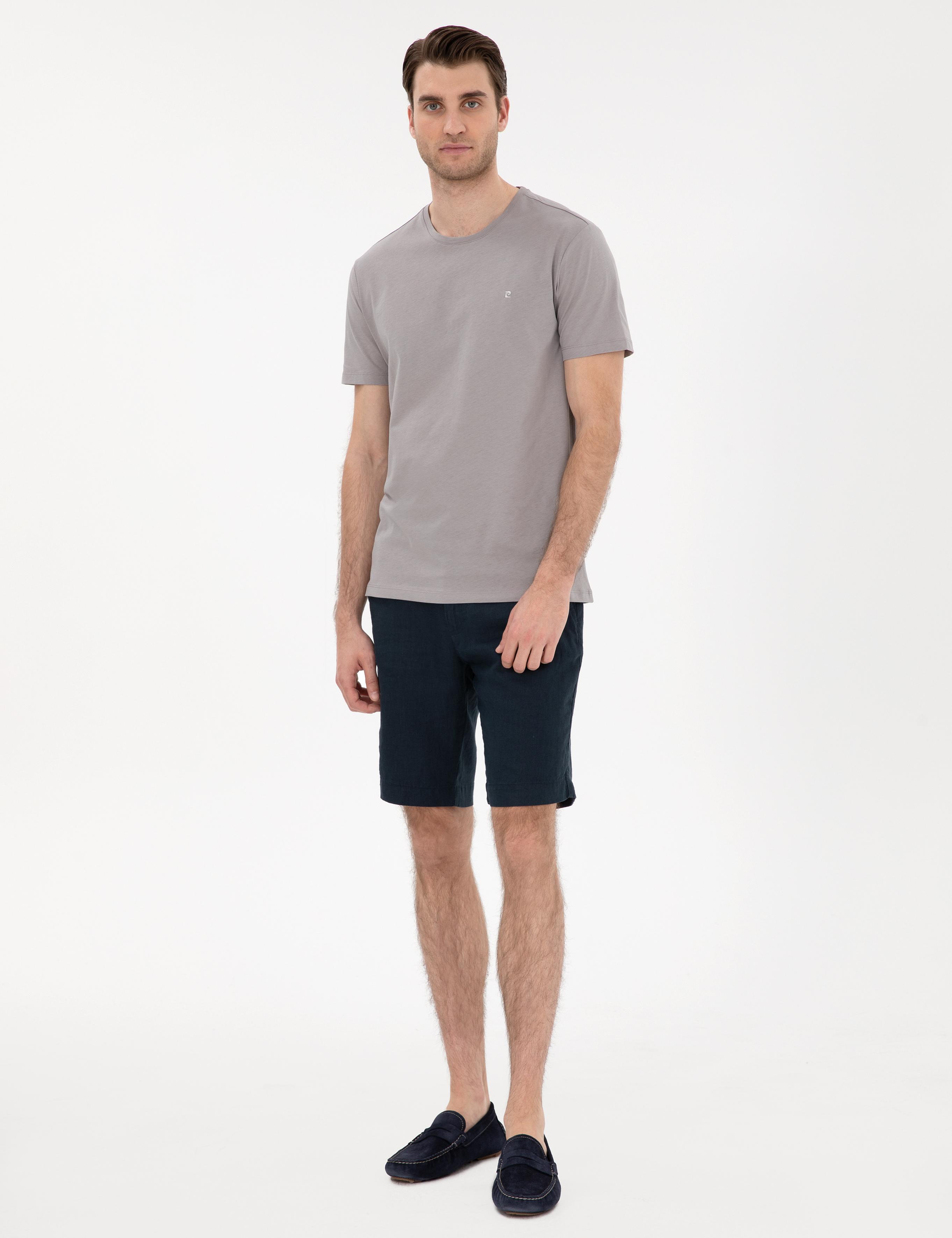 Gri %100 Pamuk Slim Fit Bisiklet Yaka Basic Tişört