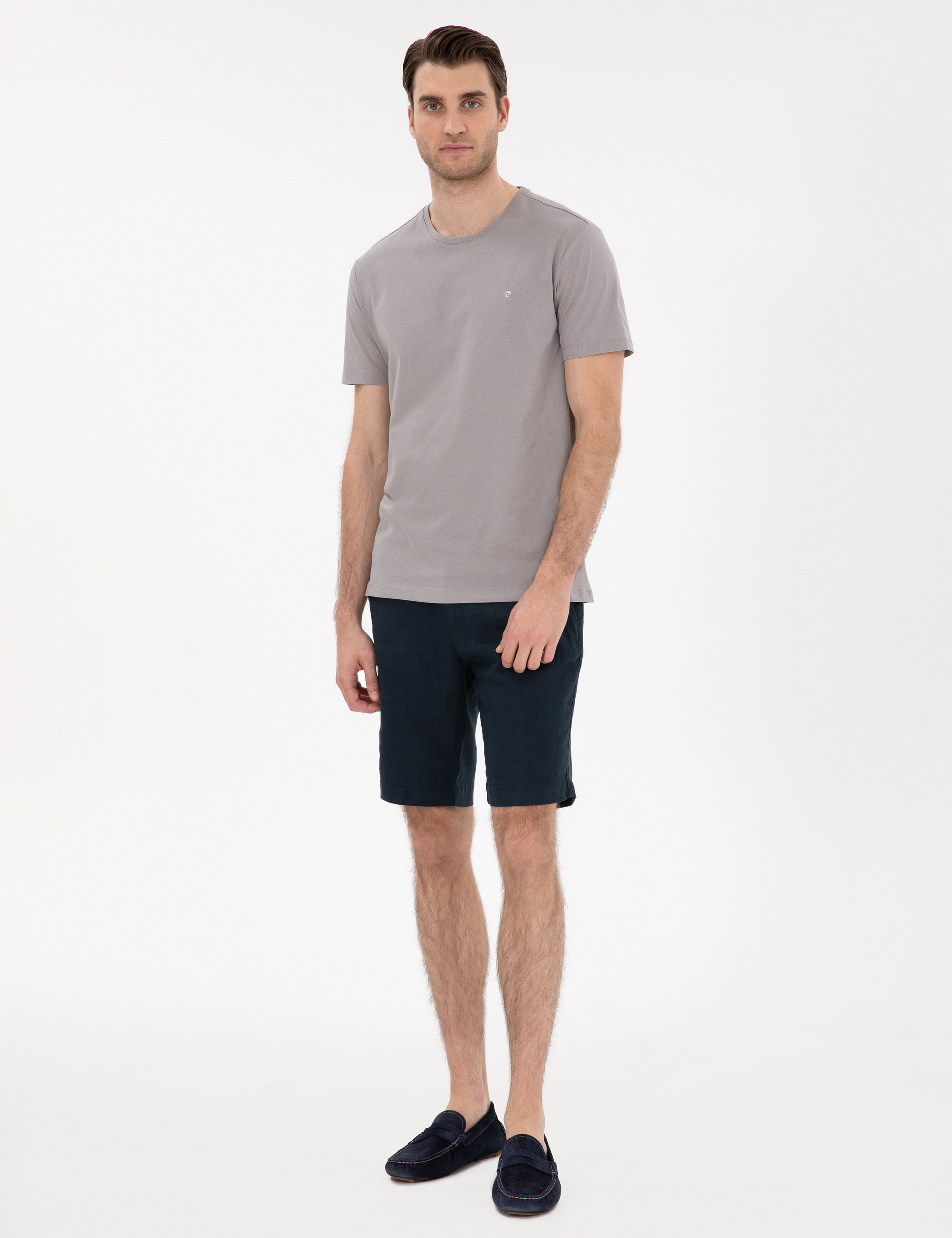 Gri %100 Pamuk Slim Fit Bisiklet Yaka Basic Tişört