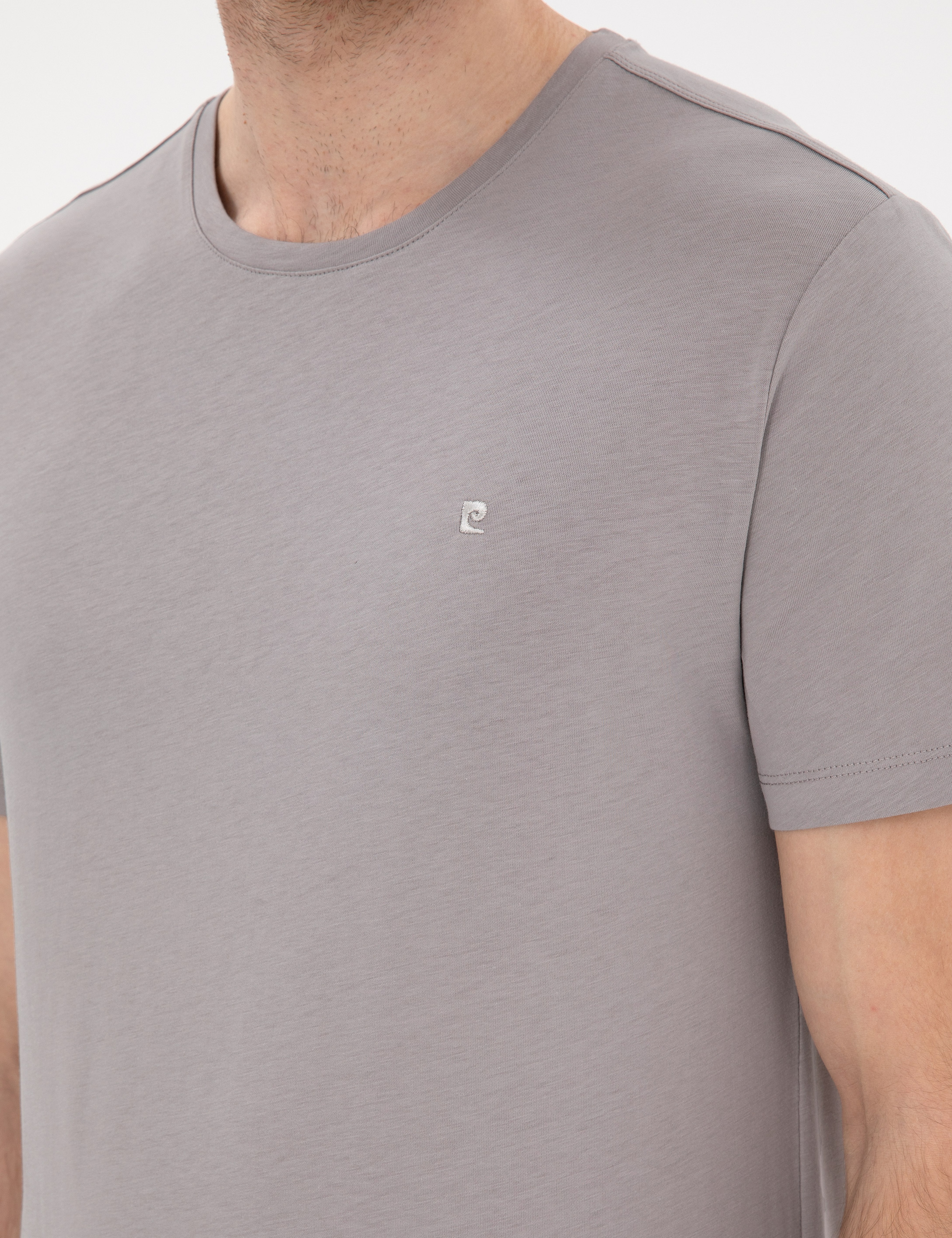 Gri %100 Pamuk Slim Fit Bisiklet Yaka Basic Tişört - Image 7