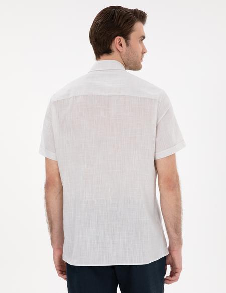 Bej Keten Görünümlü Regular Fit Kısa Kollu Gömlek - 50306950026