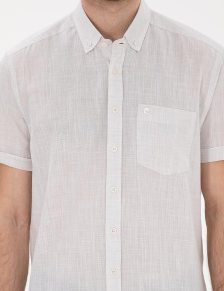 Bej Keten Görünümlü Regular Fit Kısa Kollu Gömlek - 50306950026