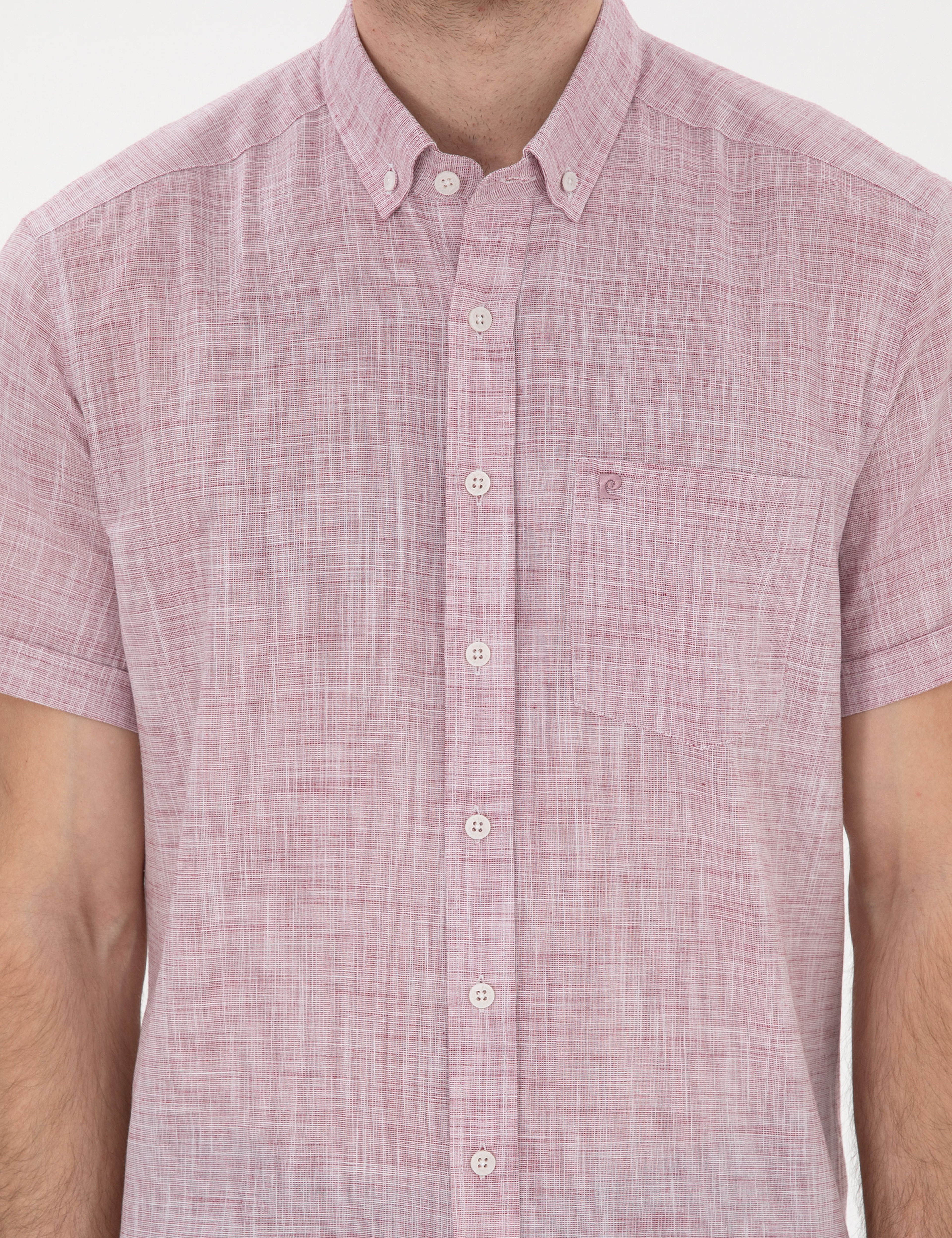 Bordo Keten Görünümlü Regular Fit Kısa Kollu Gömlek - Image 6