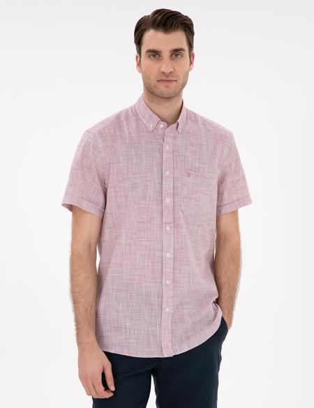 Bordo Keten Görünümlü Regular Fit Kısa Kollu Gömlek - 50306950006