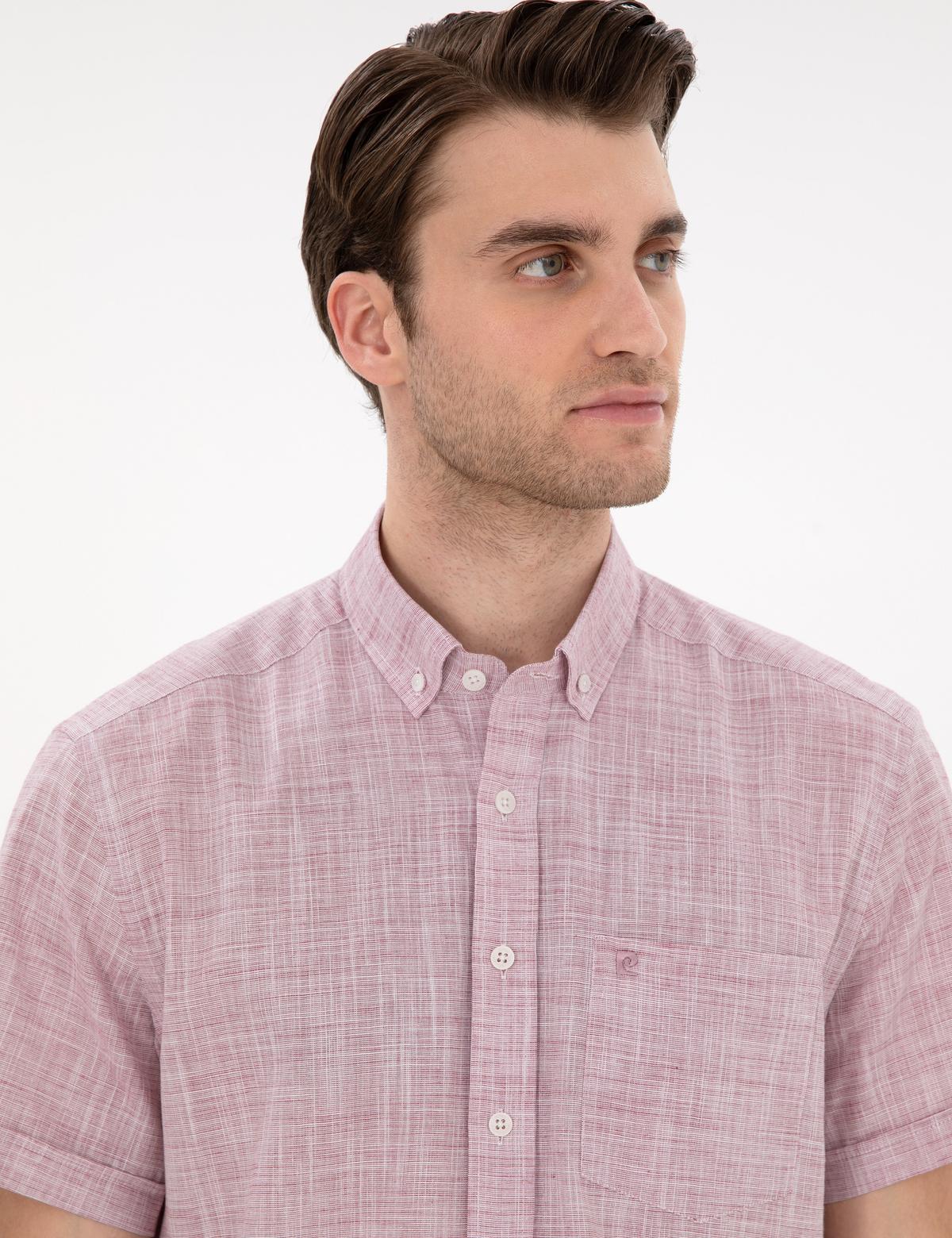 Bordo Keten Görünümlü Regular Fit Kısa Kollu Gömlek - 50306950006