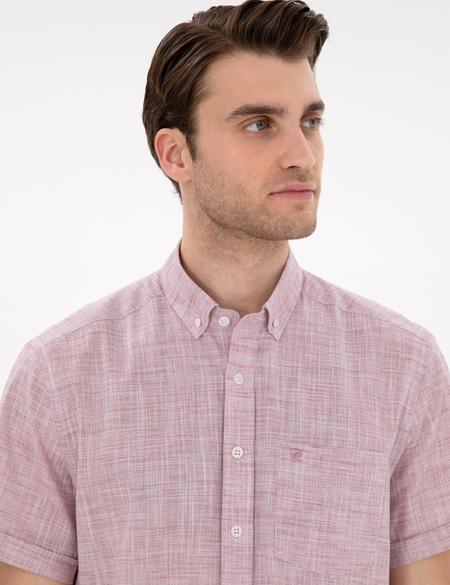 Bordo Keten Görünümlü Regular Fit Kısa Kollu Gömlek - 50306950006