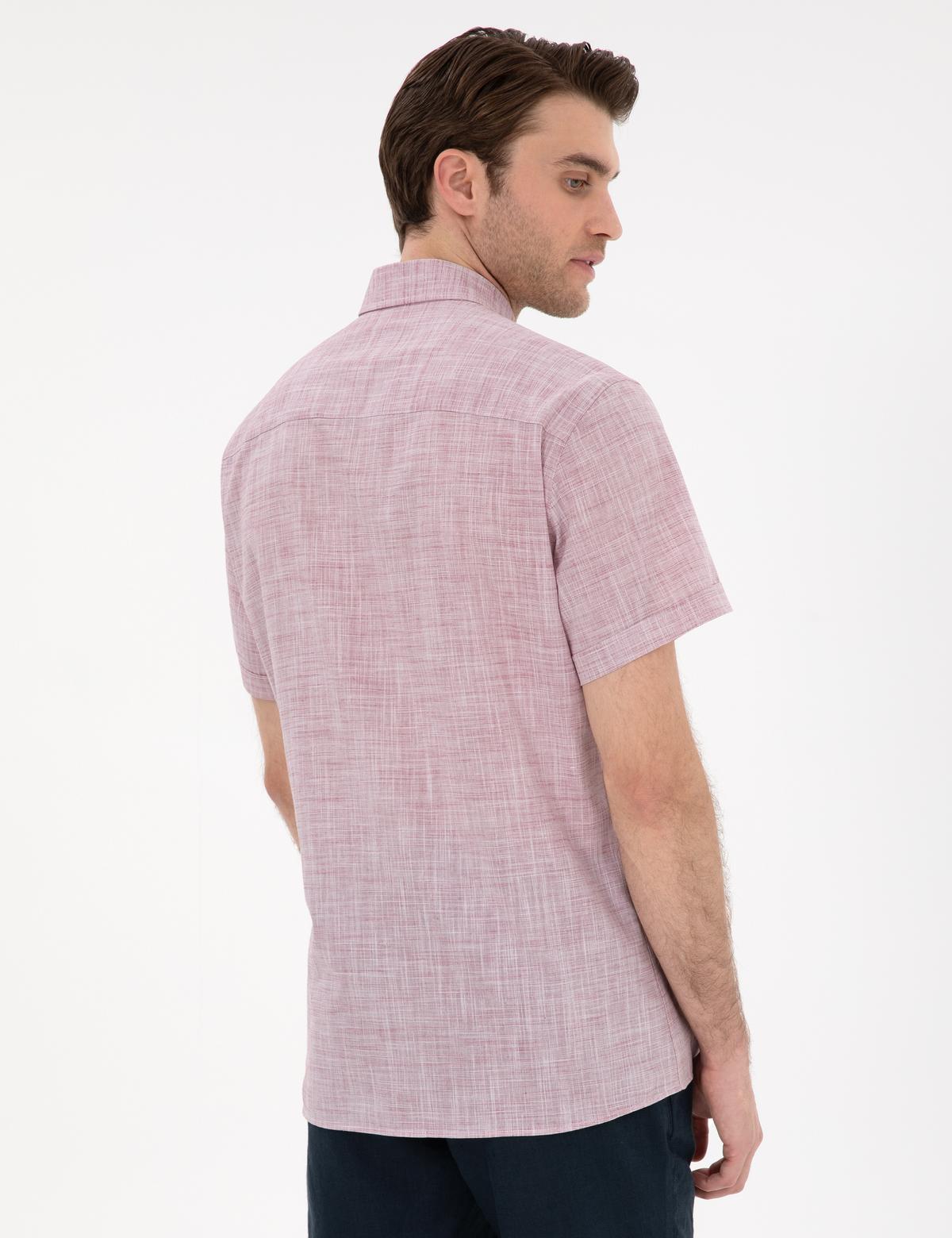 Bordo Keten Görünümlü Regular Fit Kısa Kollu Gömlek - 50306950006