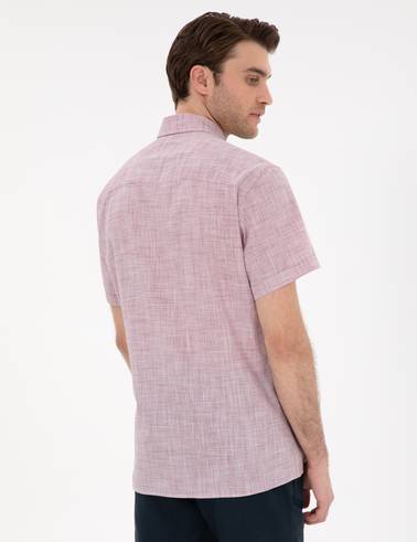 Bordo Keten Görünümlü Regular Fit Kısa Kollu Gömlek