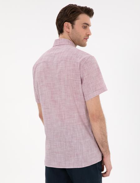 Bordo Keten Görünümlü Regular Fit Kısa Kollu Gömlek - 50306950006