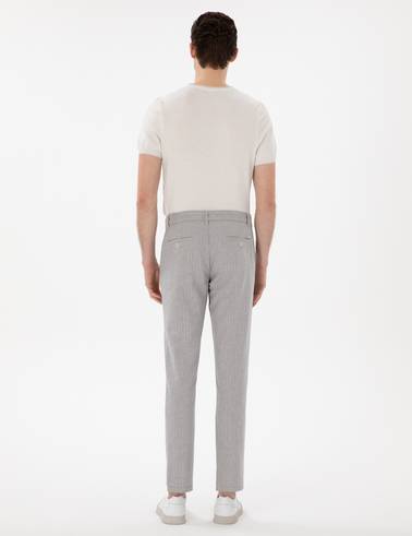 Gri Slim Fit Keten Karışımlı Çizgili Kanvas Pantolon