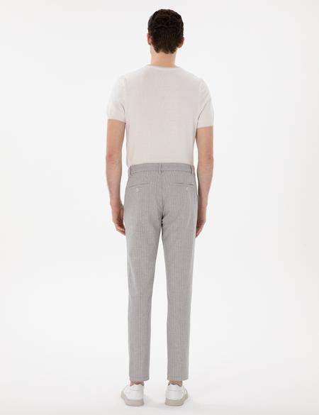 Gri Slim Fit Keten Karışımlı Çizgili Kanvas Pantolon - 50301778084