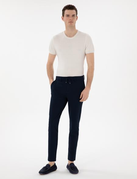 Lacivert Slim Fit Gofre Yazlık Kanvas Pantolon - 50305235274