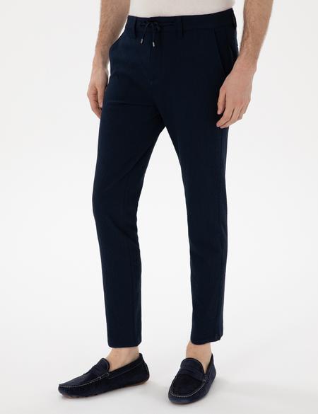 Lacivert Slim Fit Gofre Yazlık Kanvas Pantolon - 50305235274