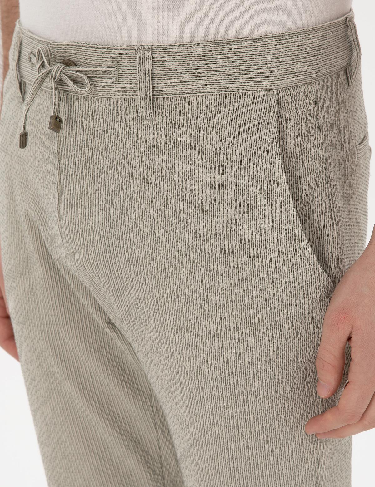 Haki Slim Fit Gofre Yazlık Kanvas Pantolon - 50305235130