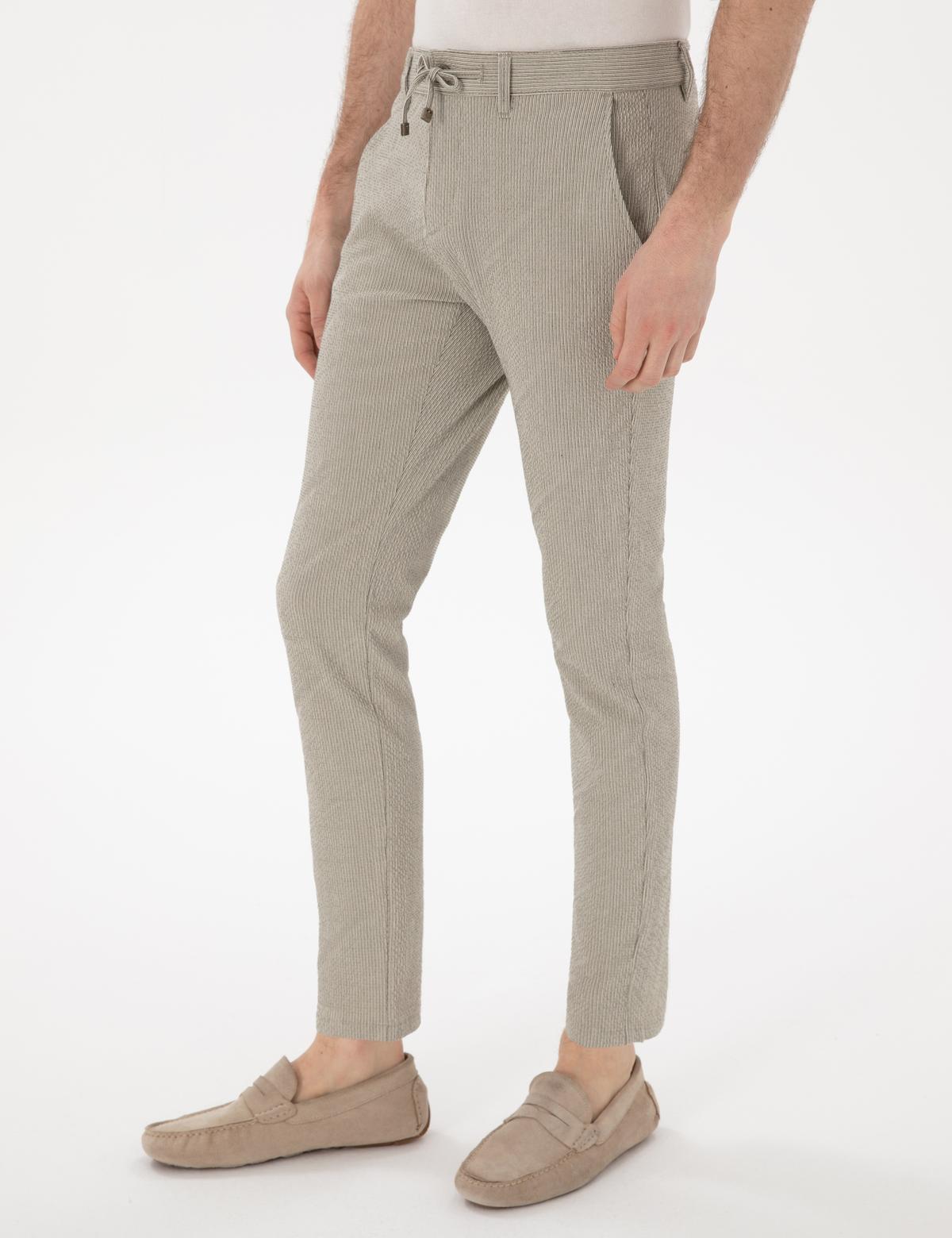 Haki Slim Fit Gofre Yazlık Kanvas Pantolon - 50305235130