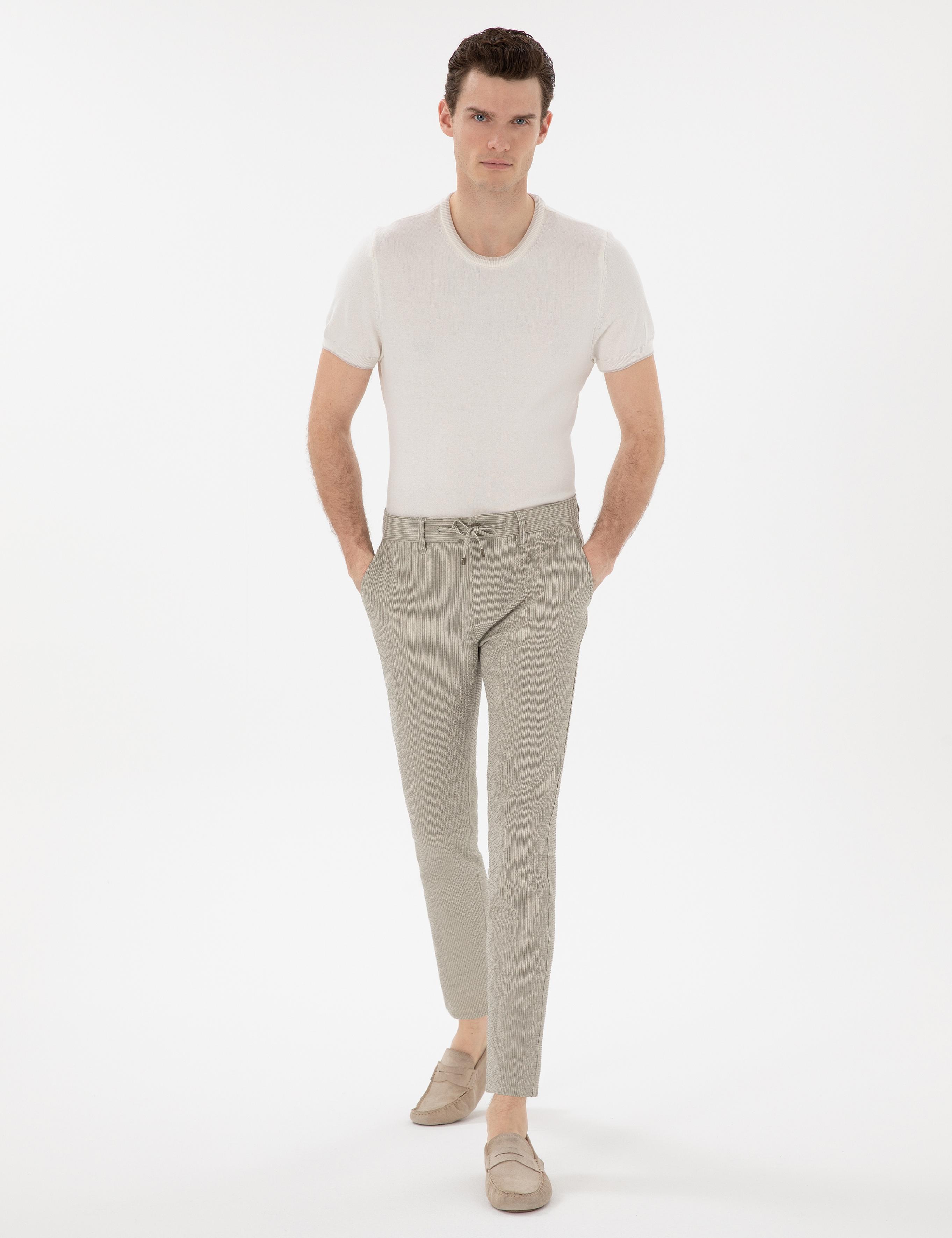 Haki Slim Fit Gofre Yazlık Kanvas Pantolon