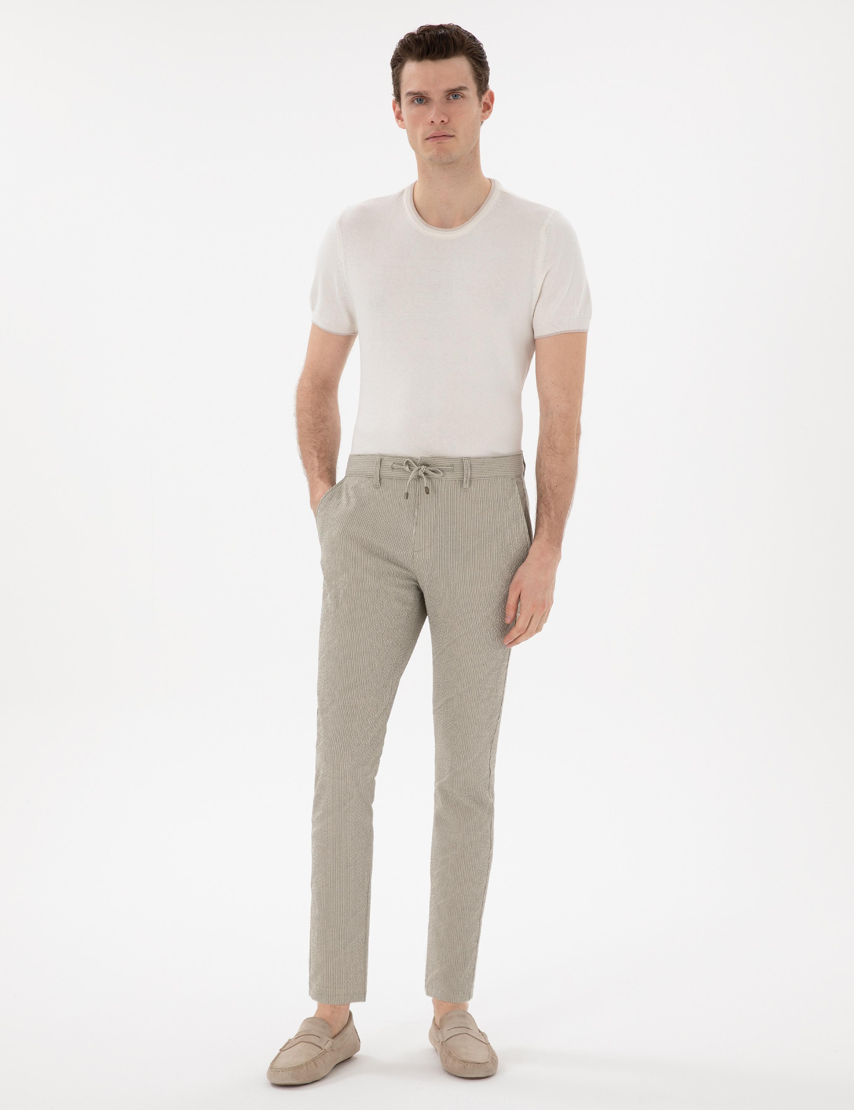 Haki Slim Fit Gofre Yazlık Kanvas Pantolon