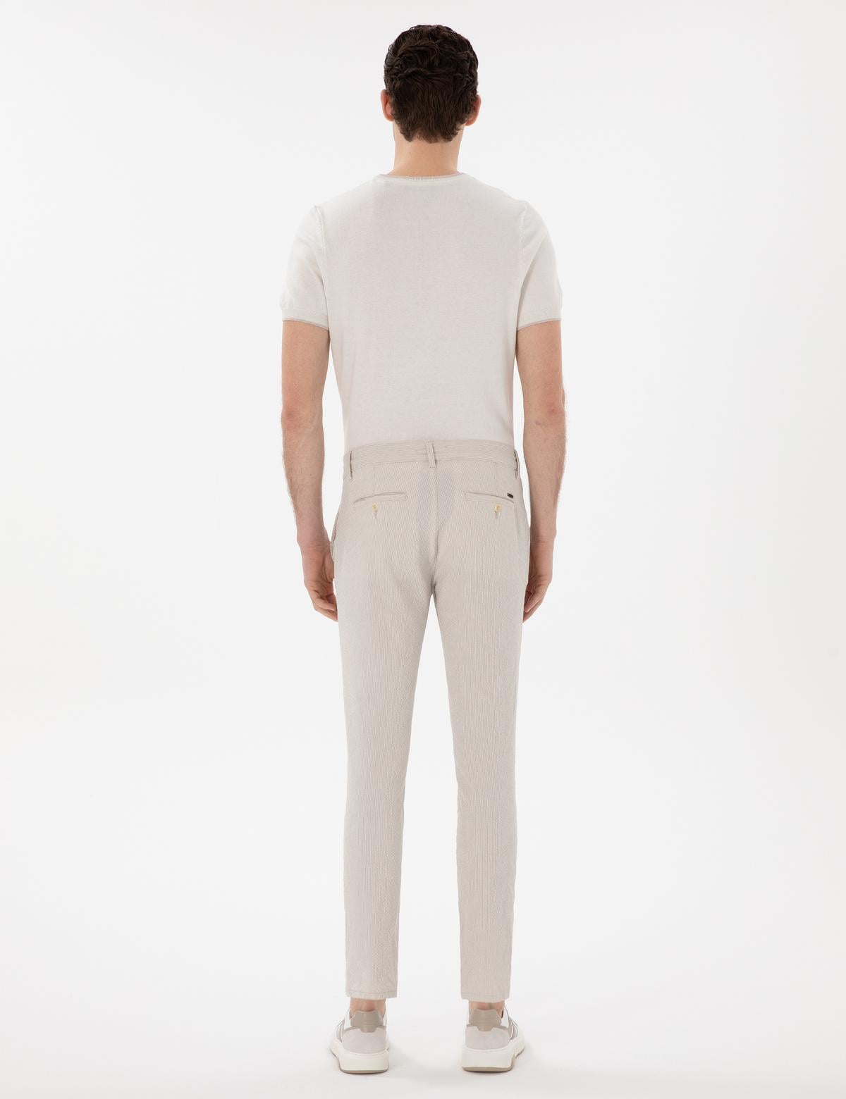 Bej Slim Fit Gofre Yazlık Kanvas Pantolon - 50305235058