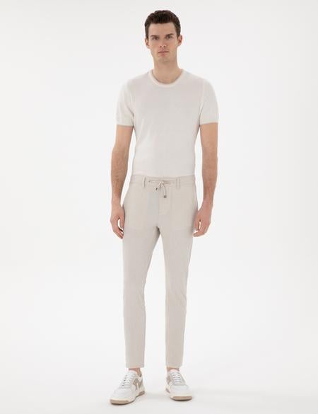 Bej Slim Fit Gofre Yazlık Kanvas Pantolon - 50305235058