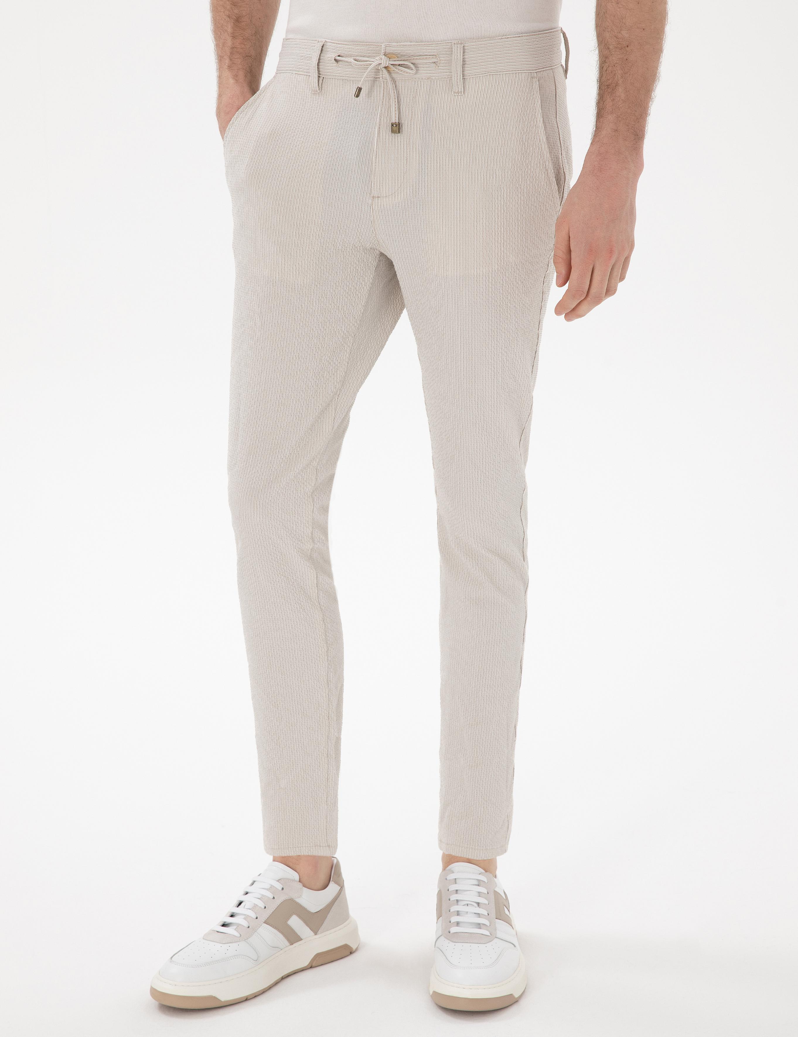 Bej Slim Fit Gofre Yazlık Kanvas Pantolon