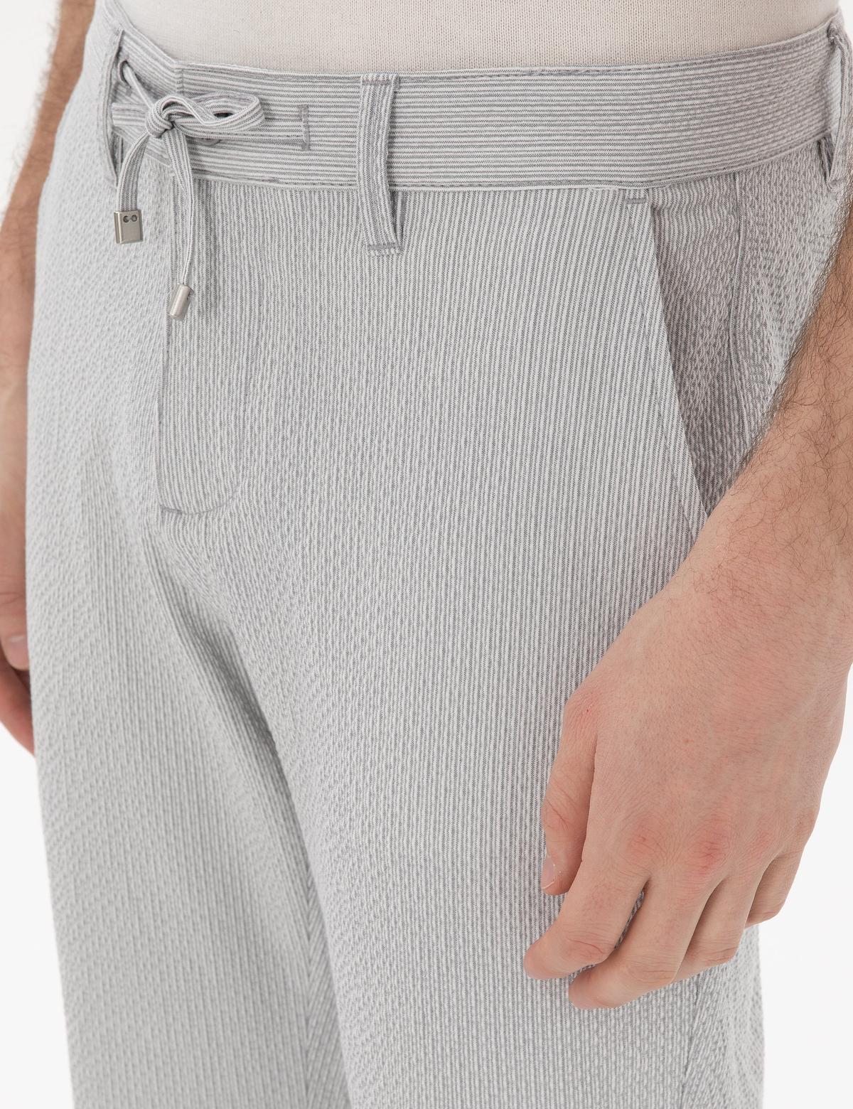 Gri Slim Fit Gofre Yazlık Kanvas Pantolon - 50305235346