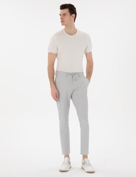 Gri Slim Fit Gofre Yazlık Kanvas Pantolon - 50305235346