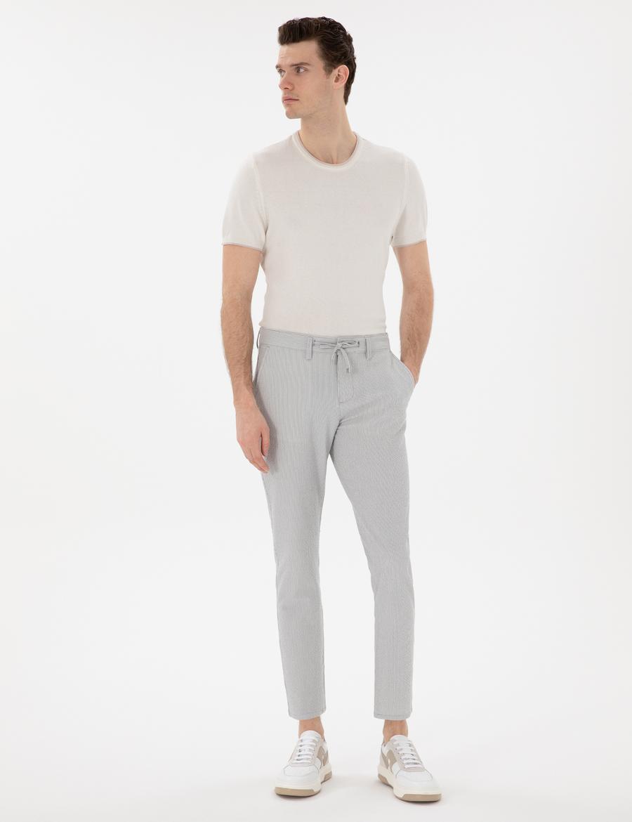 Gri Slim Fit Gofre Yazlık Kanvas Pantolon