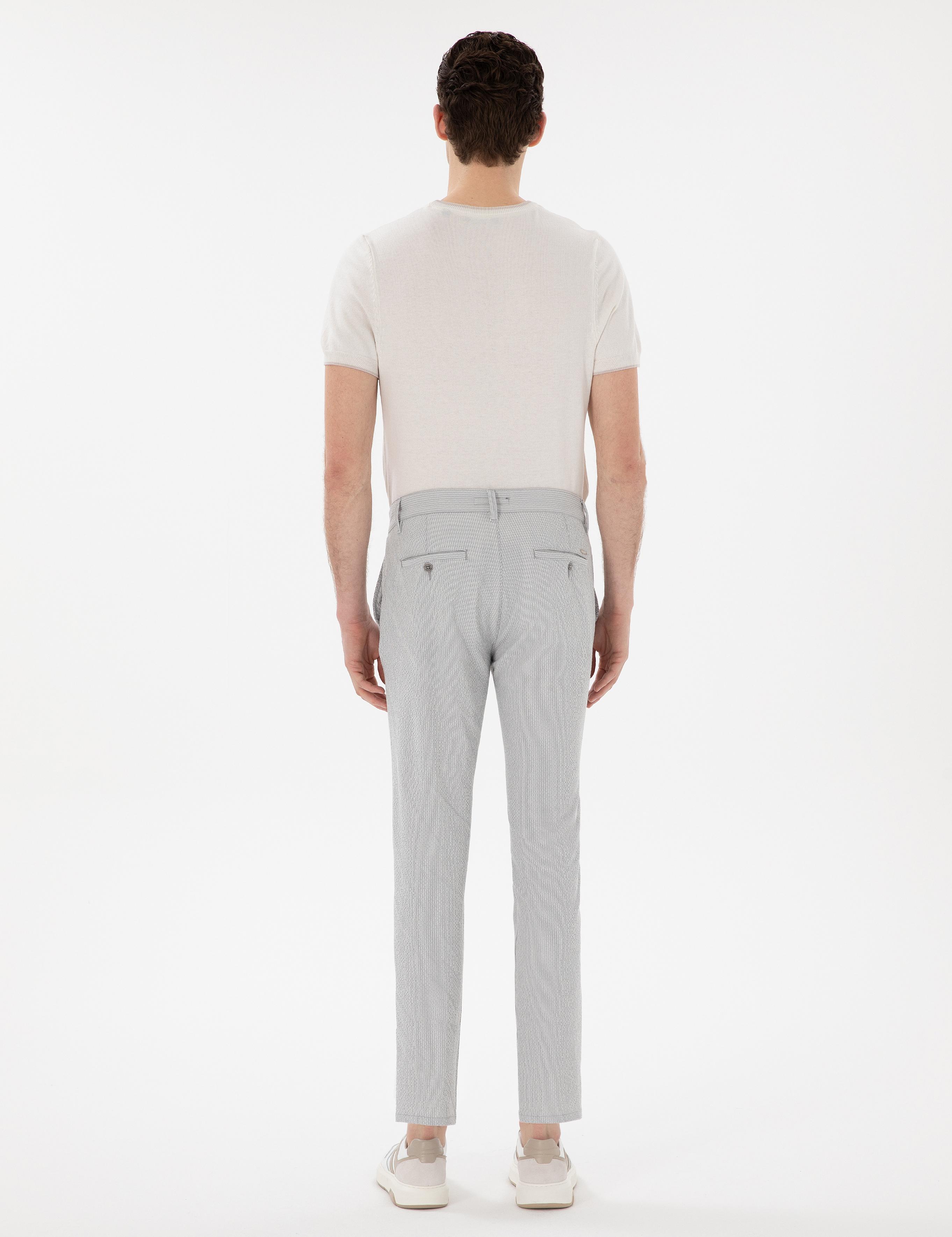 Gri Slim Fit Gofre Yazlık Kanvas Pantolon