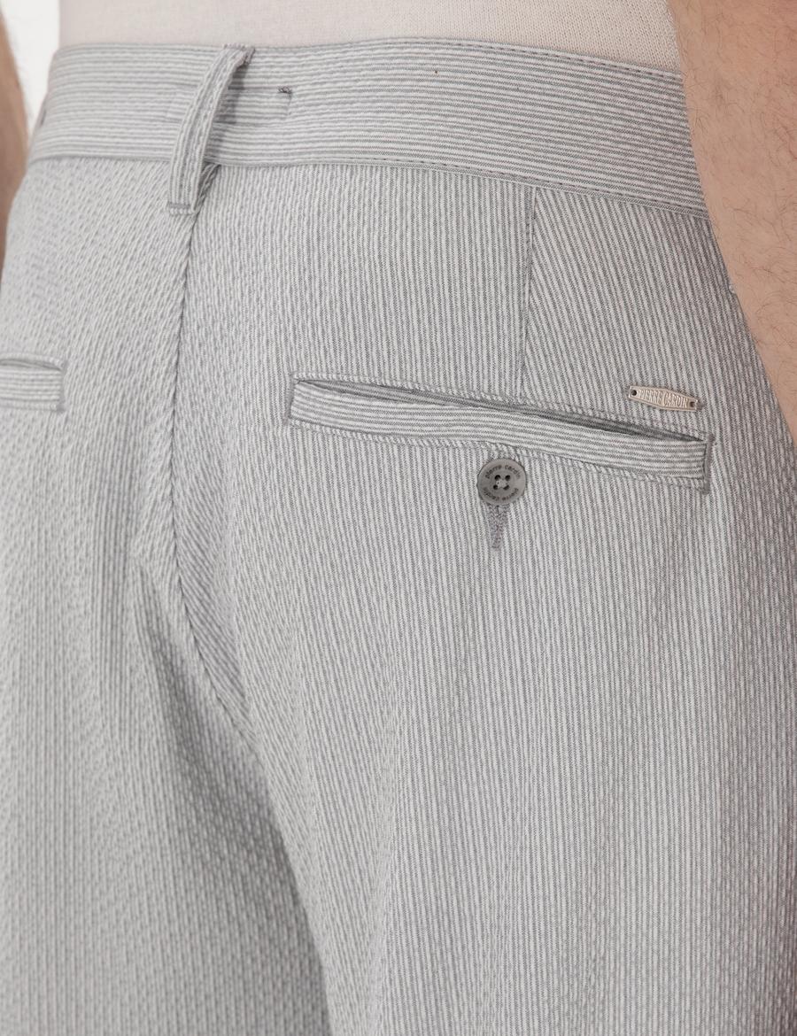 Gri Slim Fit Gofre Yazlık Kanvas Pantolon