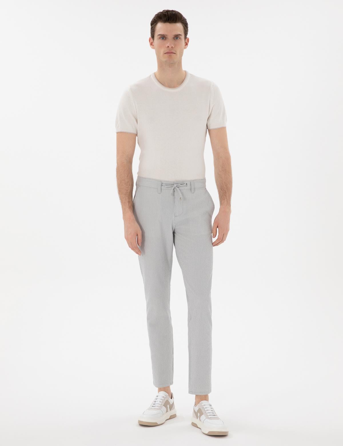 Gri Slim Fit Gofre Yazlık Kanvas Pantolon - 50305235346