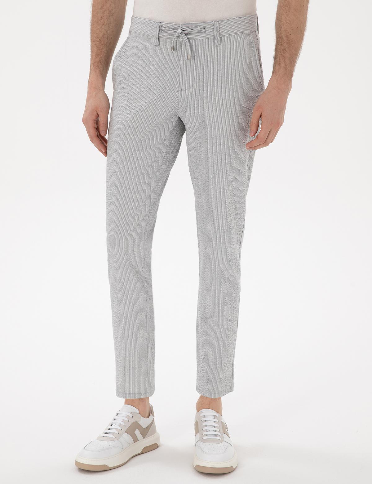 Gri Slim Fit Gofre Yazlık Kanvas Pantolon - 50305235346