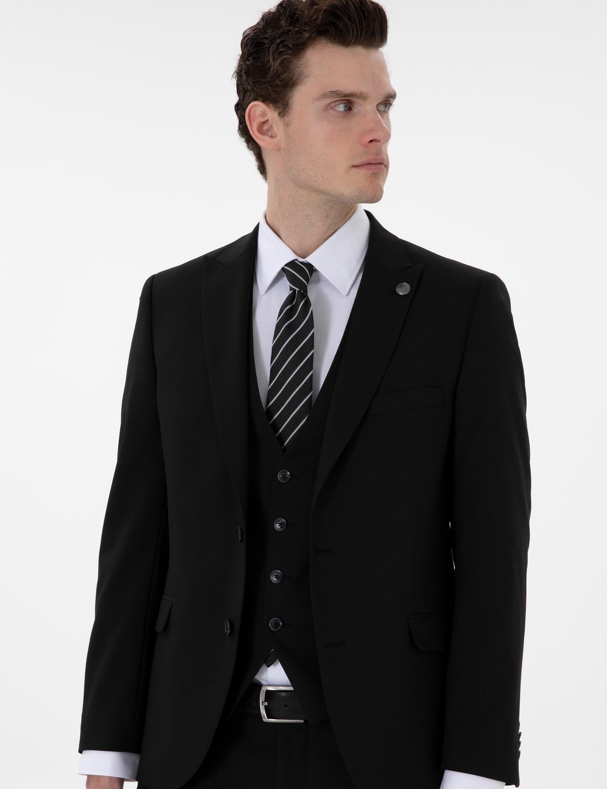 Siyah Ex. Slim Fit Yelekli Takım Elbise - 50304115011