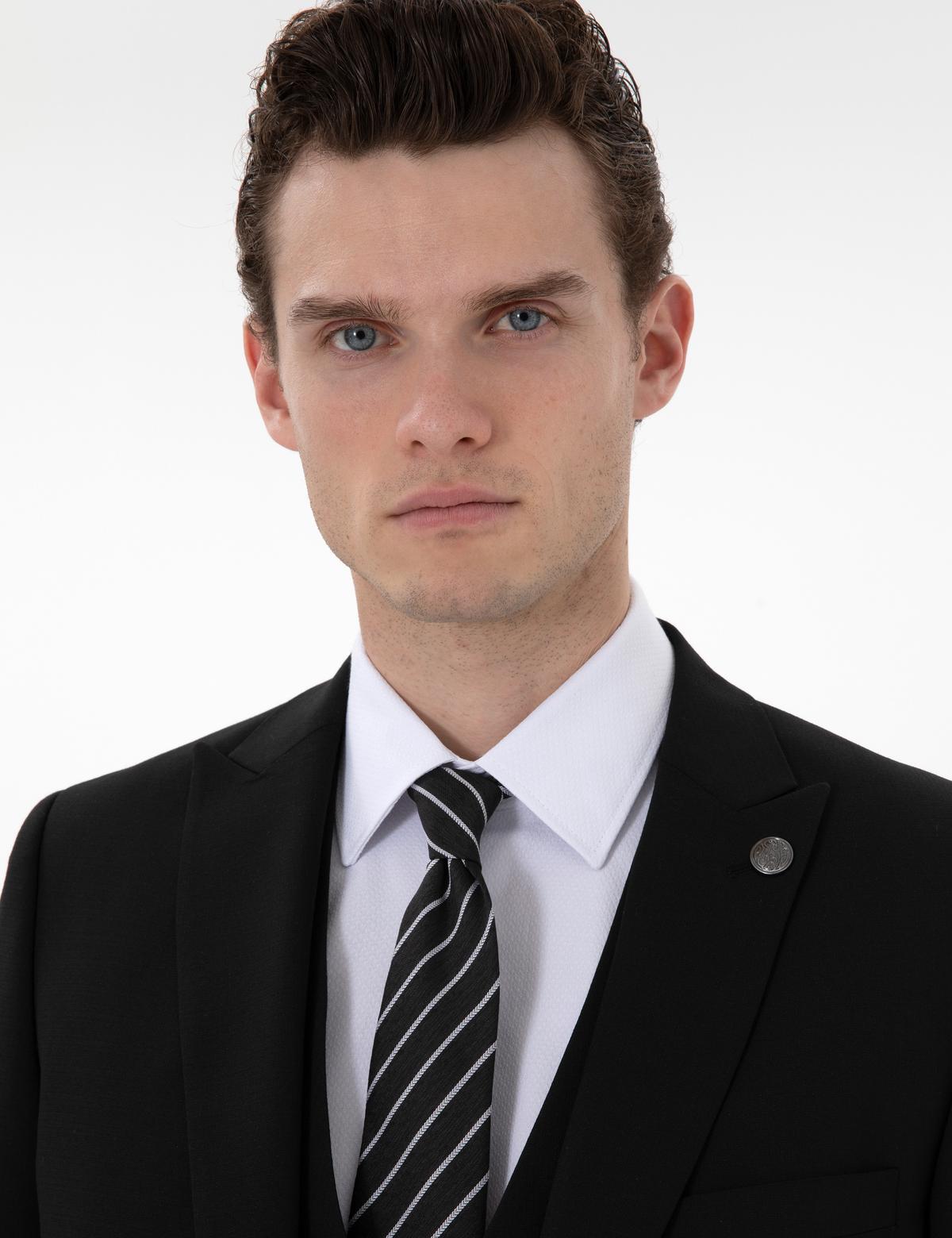 Siyah Ex. Slim Fit Yelekli Takım Elbise - 50304115011