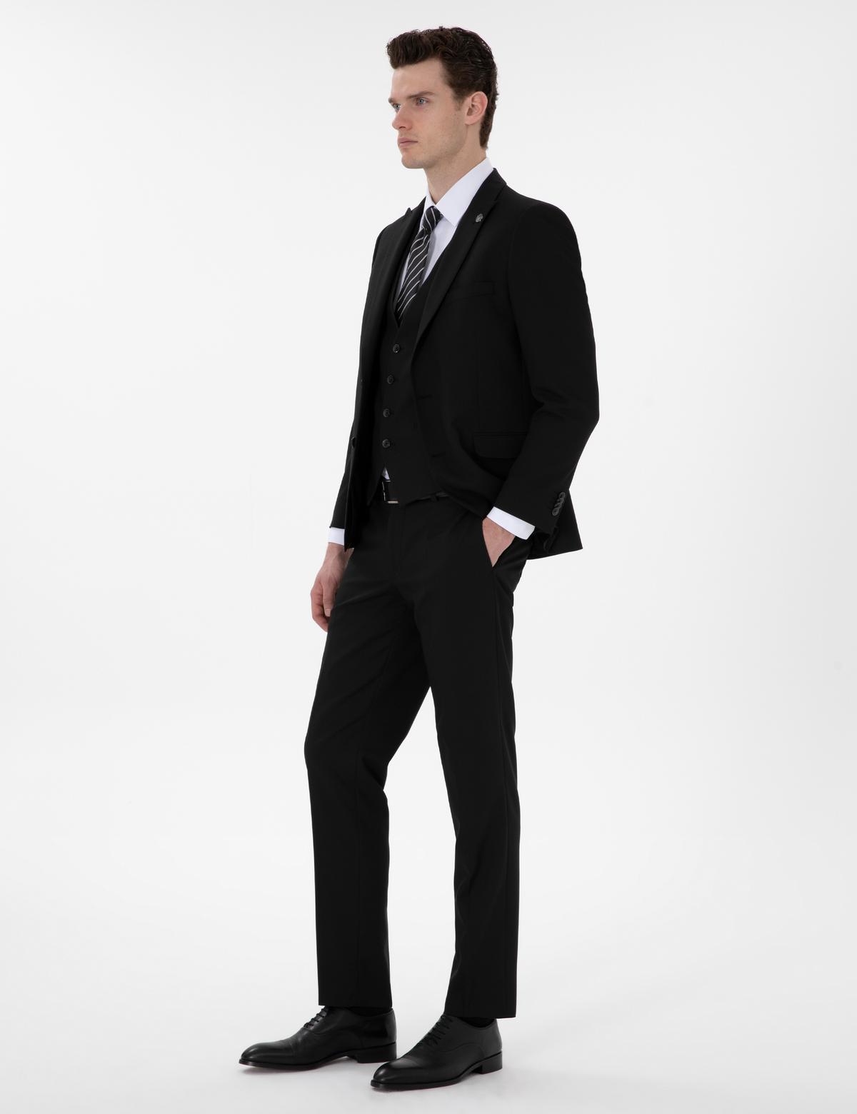 Siyah Ex. Slim Fit Yelekli Takım Elbise - 50304115011