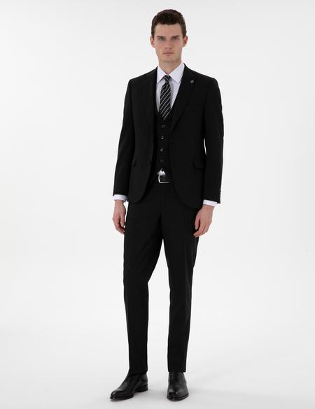 Siyah Ex. Slim Fit Yelekli Takım Elbise - 50304115011