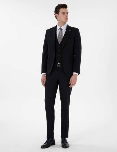 Lacivert Extra Slim Fit Yelekli Takım Elbise