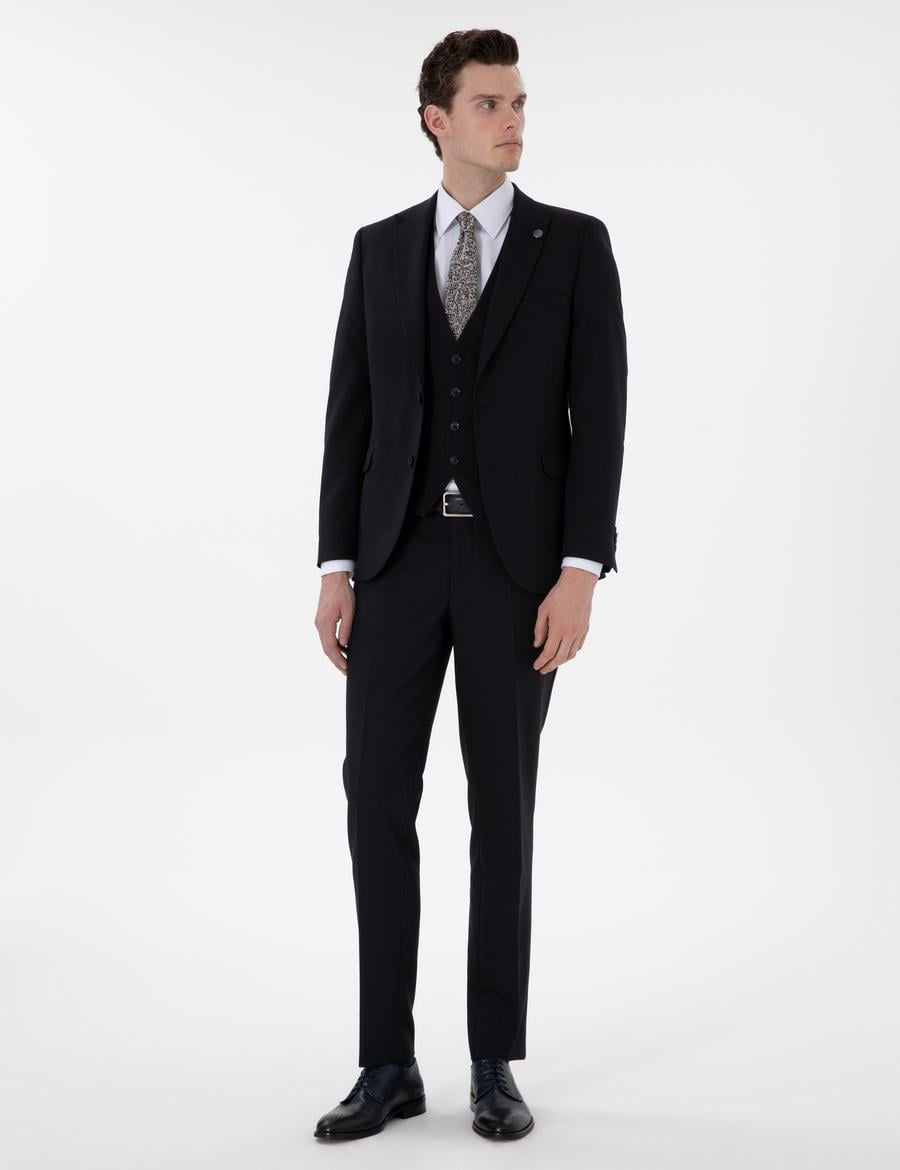 Lacivert Ex. Slim Fit Yelekli Takım Elbise