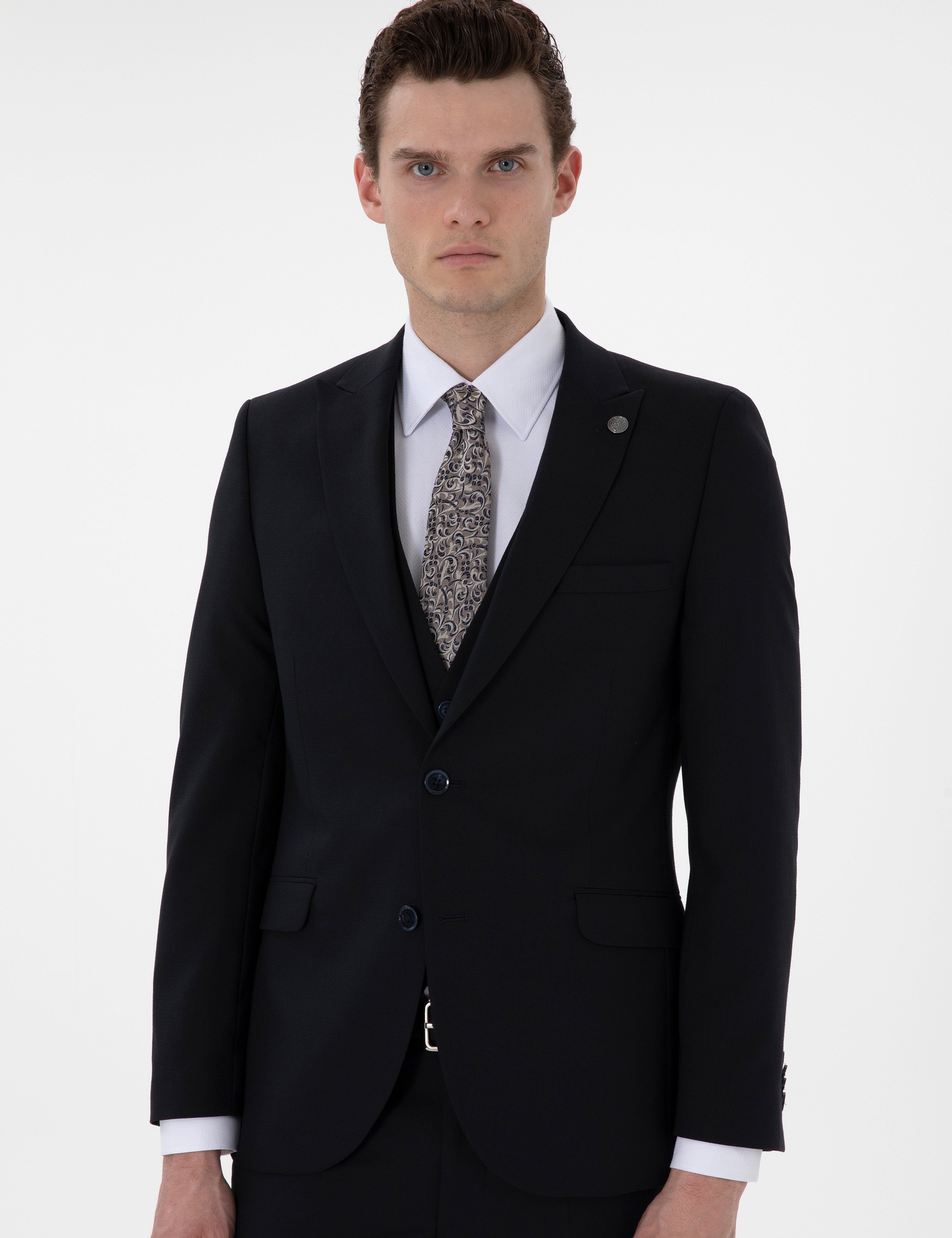 Lacivert Extra Slim Fit Yelekli Takım Elbise