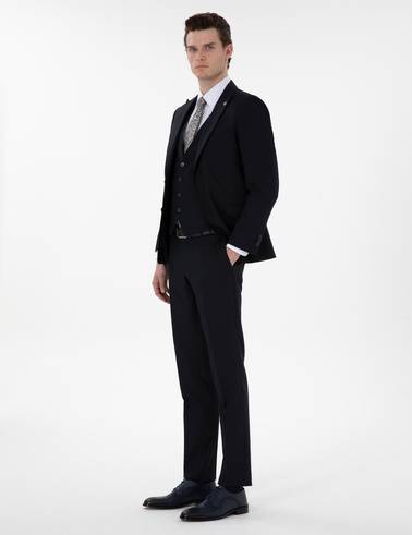 Lacivert Extra Slim Fit Yelekli Takım Elbise