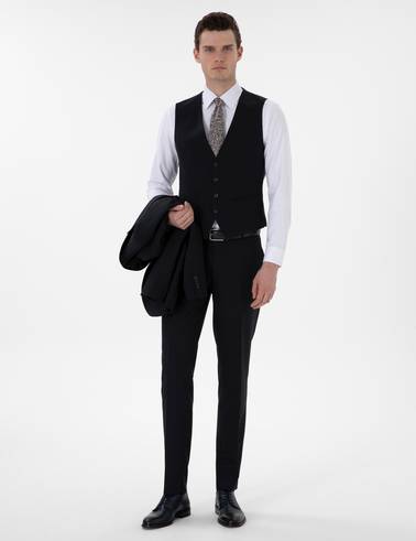 Lacivert Extra Slim Fit Yelekli Takım Elbise