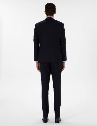 Lacivert Slim Fit Çizgili %100 Yün Takım Elbise