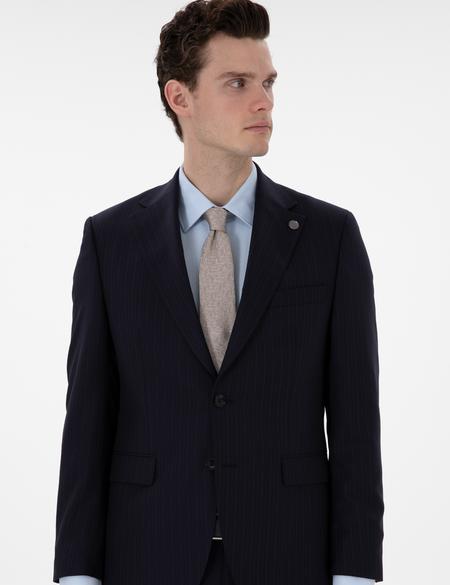 Lacivert Slim Fit Çizgili %100 Yün Takım Elbise - 50303796008